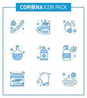 9 Blue coronavirus epidemic icon pack suck as spray lab cigarette flask water drop viral coronavirus 2019nov disease Vector Design Elements