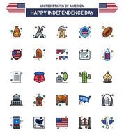 25 USA Flat Filled Line Pack of Independence Day Signs and Symbols of ball international flag cake flag independece Editable USA Day Vector Design Elements