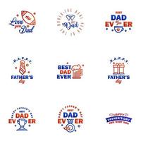 Happy fathers day 9 Blue and red vintage retro type font Illustrator eps10 Editable Vector Design Elements