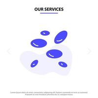 nuestros servicios hematología wbc glóbulos blancos glóbulos blancos icono de glifo sólido plantilla de tarjeta web vector