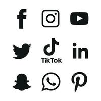 Black and White Social media icons set Logo Vector Illustrator