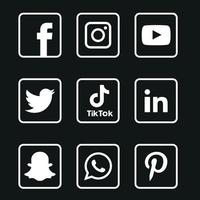 Black and White Social media icons set Logo Vector Illustrator