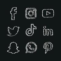 conjunto de iconos de redes sociales en blanco y negro logotipo ilustrador vectorial