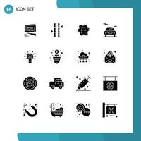 Mobile Interface Solid Glyph Set of 16 Pictograms of transport car leaves shape brand Editable Vector Design Elements