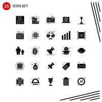 25 User Interface Solid Glyph Pack of modern Signs and Symbols of award camera party video multimedia Editable Vector Design Elements