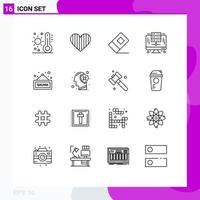 16 User Interface Outline Pack of modern Signs and Symbols of fitness database favorite digital stationary Editable Vector Design Elements