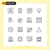 Universal Icon Symbols Group of 16 Modern Outlines of bee monk interface china ui Editable Vector Design Elements