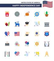 feliz día de la independencia paquete de iconos de 25 pisos para web e impresión de la insignia de la flor pájaro del águila americana elementos de diseño vectorial del día de estados unidos editables vector