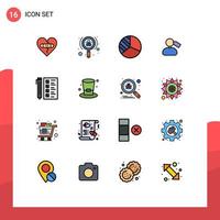 Modern Set of 16 Flat Color Filled Lines Pictograph of check work user mane tag Editable Creative Vector Design Elements