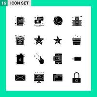 paquete de 16 símbolos de glifo de conjunto de iconos de estilo sólido para imprimir signos creativos aislados en fondo blanco vector