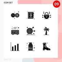 Set of 9 Modern UI Icons Symbols Signs for objective goal network security arrow watch Editable Vector Design Elements