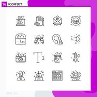 Modern Set of 16 Outlines and symbols such as wheel steering control helm mail Editable Vector Design Elements