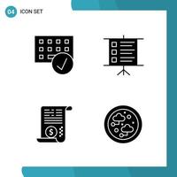 Vector Pack of 4 Glyph Symbols Solid Style Icon Set on White Background for Web and Mobile