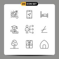 9 símbolos de signos de contorno universal de libros de educación de servicio de graduación de empleados elementos de diseño de vectores editables