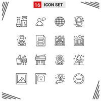 Set of 16 Vector Outlines on Grid for pollution flask globe toilet commode Editable Vector Design Elements