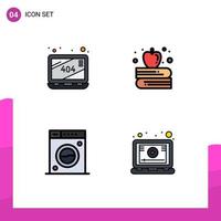 Pack of 4 Modern Filledline Flat Colors Signs and Symbols for Web Print Media such as error washing apple education clean online Editable Vector Design Elements