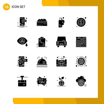 Pack of 16 Modern Solid Glyphs Signs and Symbols for Web Print Media such as zombie mutation pen information info Editable Vector Design Elements