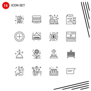 Pictogram Set of 16 Simple Outlines of finance programmer fitness development coding Editable Vector Design Elements