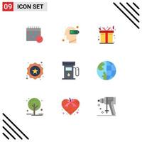 conjunto de pictogramas de 9 colores planos simples de elementos de diseño de vector editables de caja de regalo de agotamiento de insignia de estrella