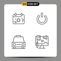 4 colores planos de línea de llenado de vectores temáticos y símbolos editables de sedanes de playa sol en elementos de diseño de vectores editables de transporte