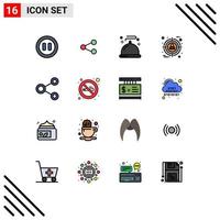 Group of 16 Flat Color Filled Lines Signs and Symbols for network connect menu user selection Editable Creative Vector Design Elements