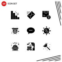 Group of 9 Solid Glyphs Signs and Symbols for conversation security camera certificate security camera Editable Vector Design Elements