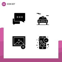 4 Thematic Vector Solid Glyphs and Editable Symbols of chat photo bubble transport duration Editable Vector Design Elements