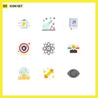 9 Universal Flat Color Signs Symbols of security caution medical alert music Editable Vector Design Elements