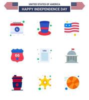 Stock Vector Icon Pack of American Day 9 Line Signs and Symbols for democratic declaration country security shield Editable USA Day Vector Design Elements