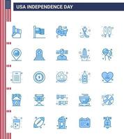 Happy Independence Day 25 Blues Icon Pack for Web and Print food corn dog location sport hokey Editable USA Day Vector Design Elements