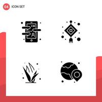 Pack of 4 Universal Glyph Icons for Print Media on White Background vector