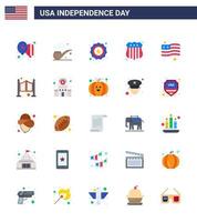 Happy Independence Day Pack of 25 Flats Signs and Symbols for door flag security country investigating Editable USA Day Vector Design Elements