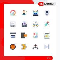 Mobile Interface Flat Color Set of 16 Pictograms of computer music people multimedia call Editable Pack of Creative Vector Design Elements