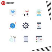 Pictogram Set of 9 Simple Flat Colors of email setting business network world Editable Vector Design Elements