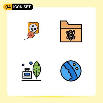 grupo de símbolos de icono universal de 4 colores planos de línea de llenado modernos de elementos de diseño vectorial editables de botella de tinta de carpeta de cable de enchufe vector
