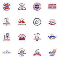 16 Blue and red Happy Fathers Day Design Collection A set of twelve brown colored vintage style Fathers Day Designs on light background Editable Vector Design Elements