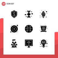 Editable Vector Line Pack of 9 Simple Solid Glyphs of year chinese genetic modification coin ice Editable Vector Design Elements