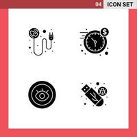 Set of 4 Vector Solid Glyphs on Grid for heart service romance money technical Editable Vector Design Elements