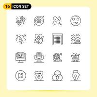 User Interface Pack of 16 Basic Outlines of fall heart broom cloud emot Editable Vector Design Elements