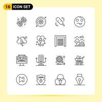 User Interface Pack of 16 Basic Outlines of fall heart broom cloud emot Editable Vector Design Elements