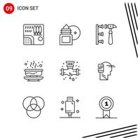 colección de 9 iconos vectoriales en estilo de línea píxel símbolos de contorno perfecto para web y signos de iconos de línea móvil sobre fondo blanco 9 iconos vector