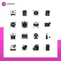 Group of 16 Solid Glyphs Signs and Symbols for vpn encryption energy consumption spring file Editable Vector Design Elements