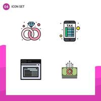 4 Filledline Flat Color concept for Websites Mobile and Apps diamond website internet banking internet money Editable Vector Design Elements