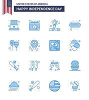 16 Blue Signs for USA Independence Day balloons food hockey dog america Editable USA Day Vector Design Elements