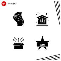 Collection of 4 Vector Icons in solid style. Pixle Perfect Glyph Symbols for Web and Mobile. Solid Icon Signs on White Background. 4 Icons.