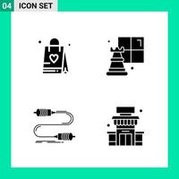 Pack of 4 Solid Style Icon Set. Glyph Symbols for print. Creative Signs Isolated on White Background. 4 Icon Set. vector