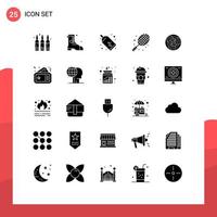 25 Universal Solid Glyphs Set for Web and Mobile Applications challenge complexity shopping tennis rocket Editable Vector Design Elements