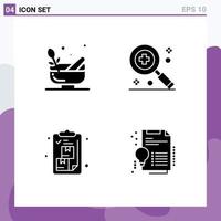 Modern Set of 4 Solid Glyphs Pictograph of grinding delivery spa medical package Editable Vector Design Elements