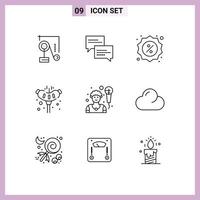 Outline Pack of 9 Universal Symbols of man camping badge sausage meat Editable Vector Design Elements