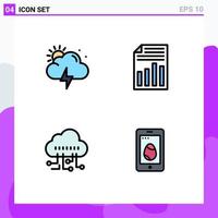 Pack of 4 Modern Filledline Flat Colors Signs and Symbols for Web Print Media such as storm manage document report mobile Editable Vector Design Elements